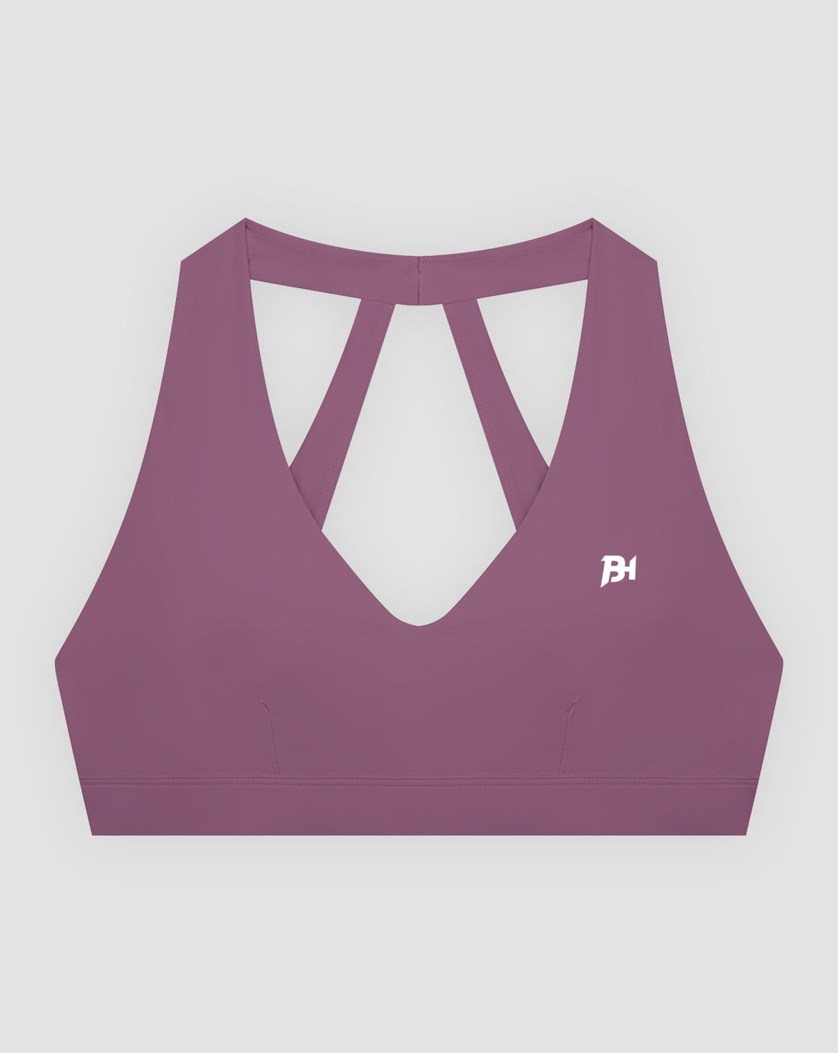 BEASTHAMMER Flow halter bra in plum purple, flat lay front view