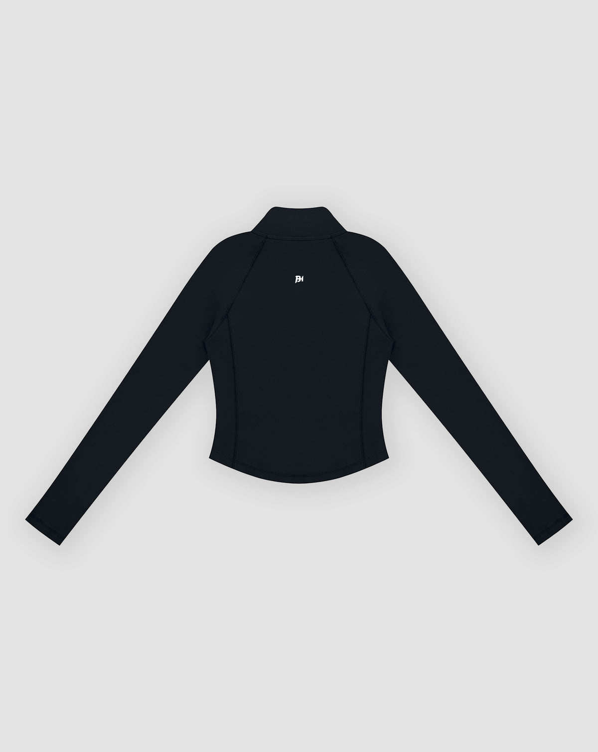 BEASTHAMMER Signature quarter zip top in black, flat back view with the BH monogram at the upper back