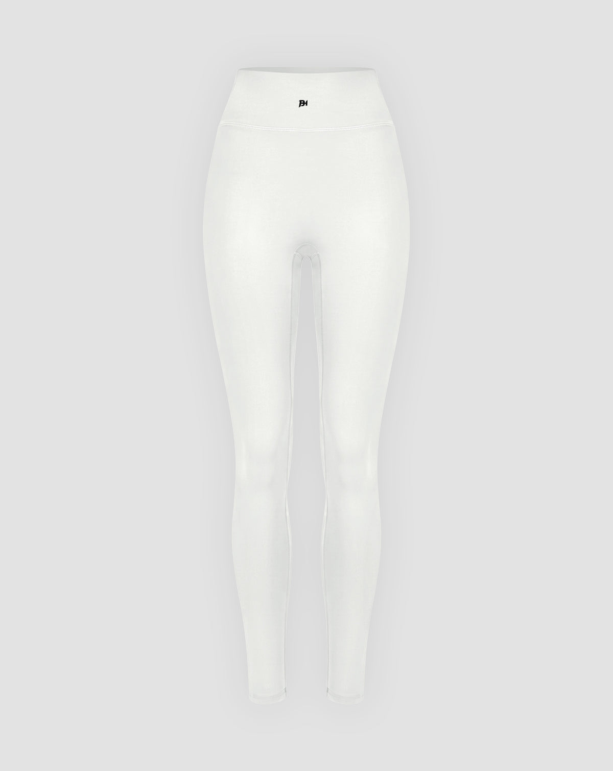 BEASTHAMMER Signature scrunch leggings in white, flat front view with BH monogram on the waistband