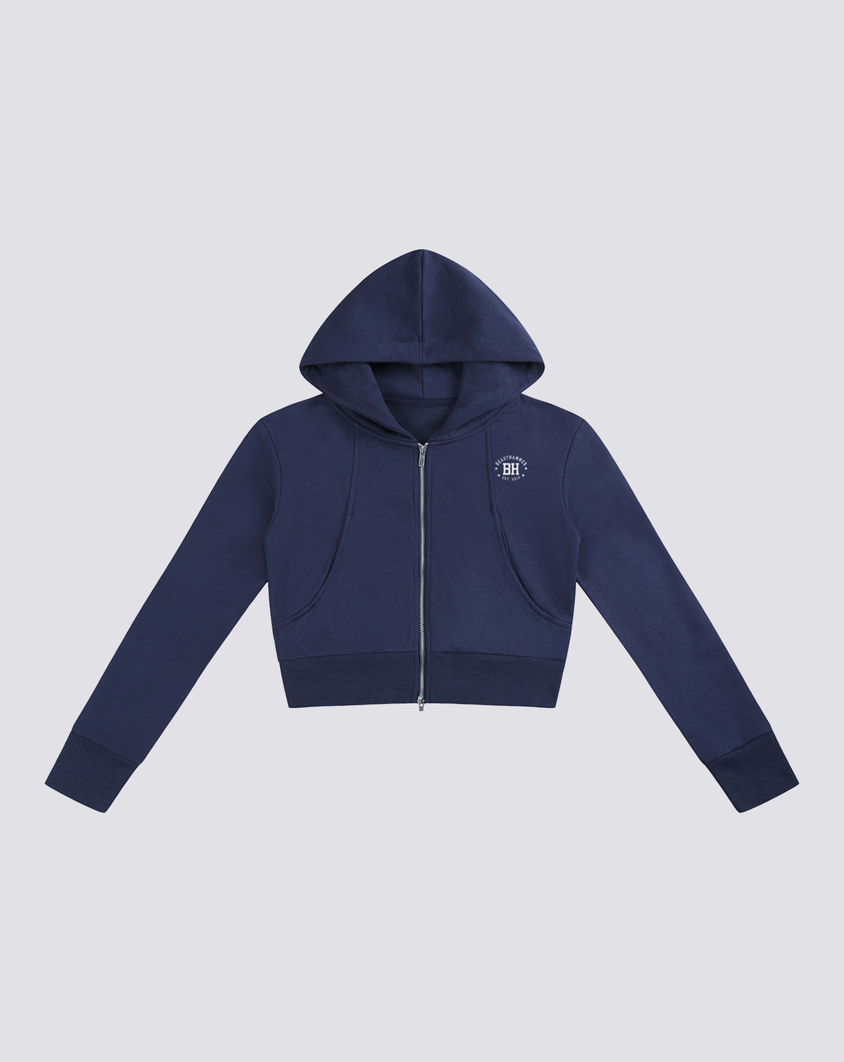 BEASTHAMMER Rest crop zip hoodie in black, flat front view