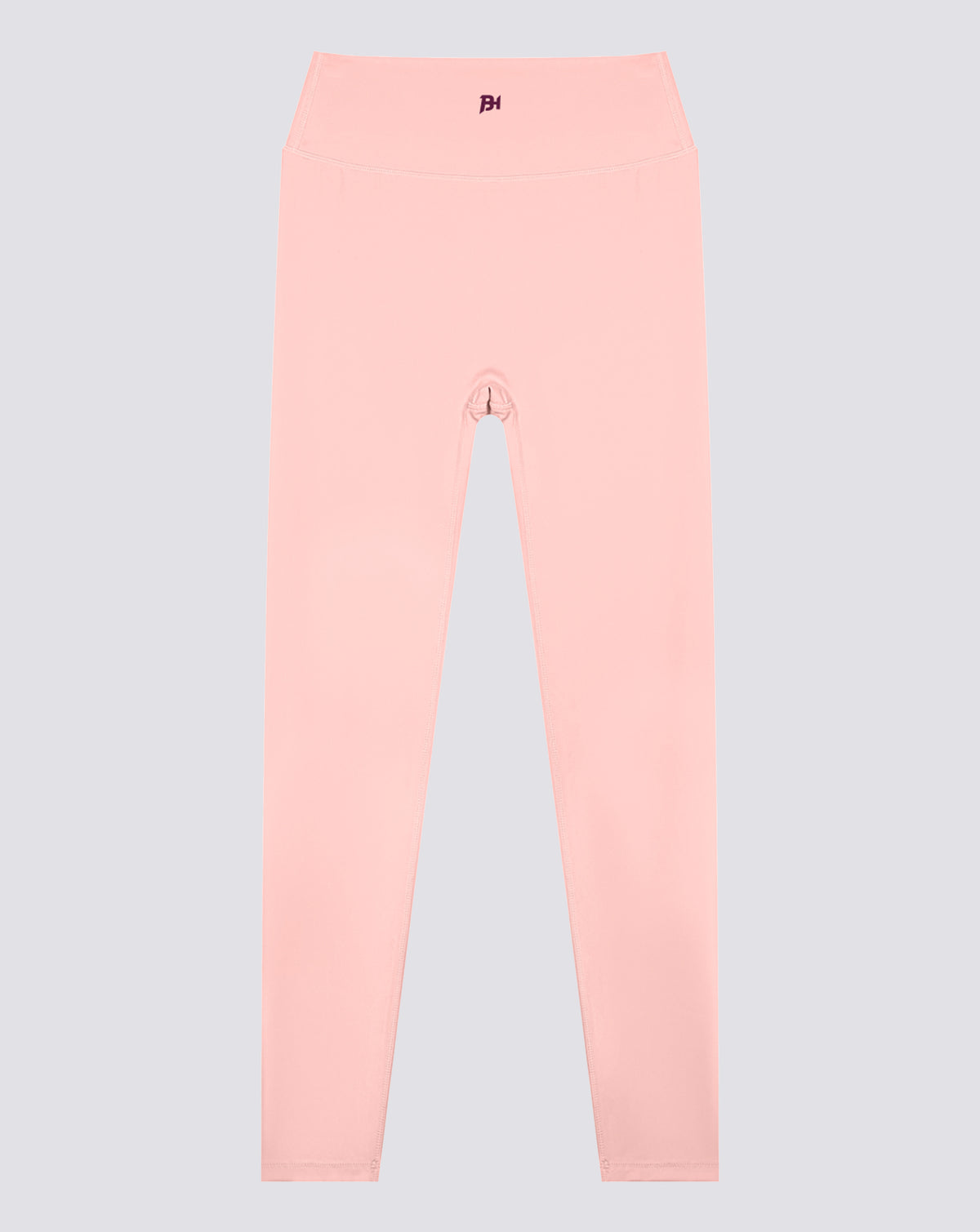 BEASTHAMMER Signature scrunch leggings in pink, flat front view with BH monogram on the waistband
