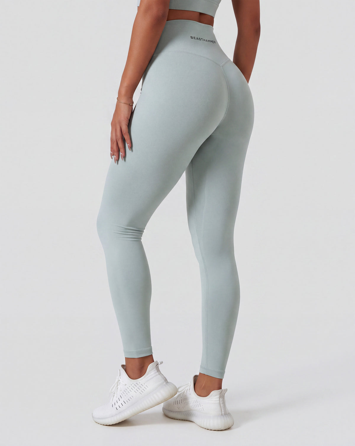 BEASTHAMMER Form high rise leggings in pale blue, worn back view