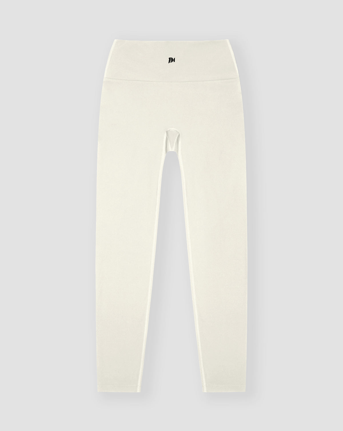 BEASTHAMMER Form high rise leggings in beige, flat front view with BH monogram on the waistband
