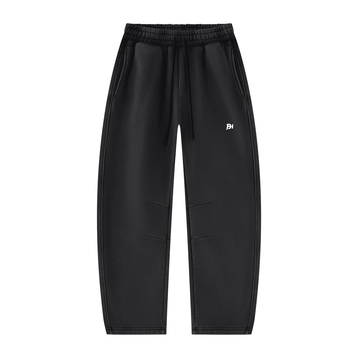 BEASTHAMMER Vintage Wash barrel leg fleece sweatpants in faded black, front view