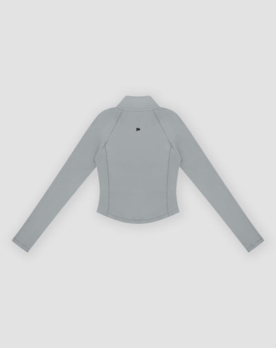 BEASTHAMMER Signature quarter zip top in grey, flat back view