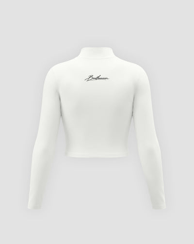 BEASTHAMMER Signature crop jacket in white, flat back view with the handwritten Beasthammer script logo across the upper back