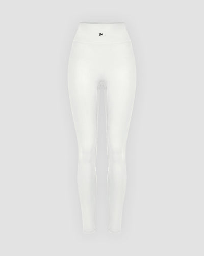 BEASTHAMMER Signature scrunch leggings in white, flat front view with BH monogram on the waistband