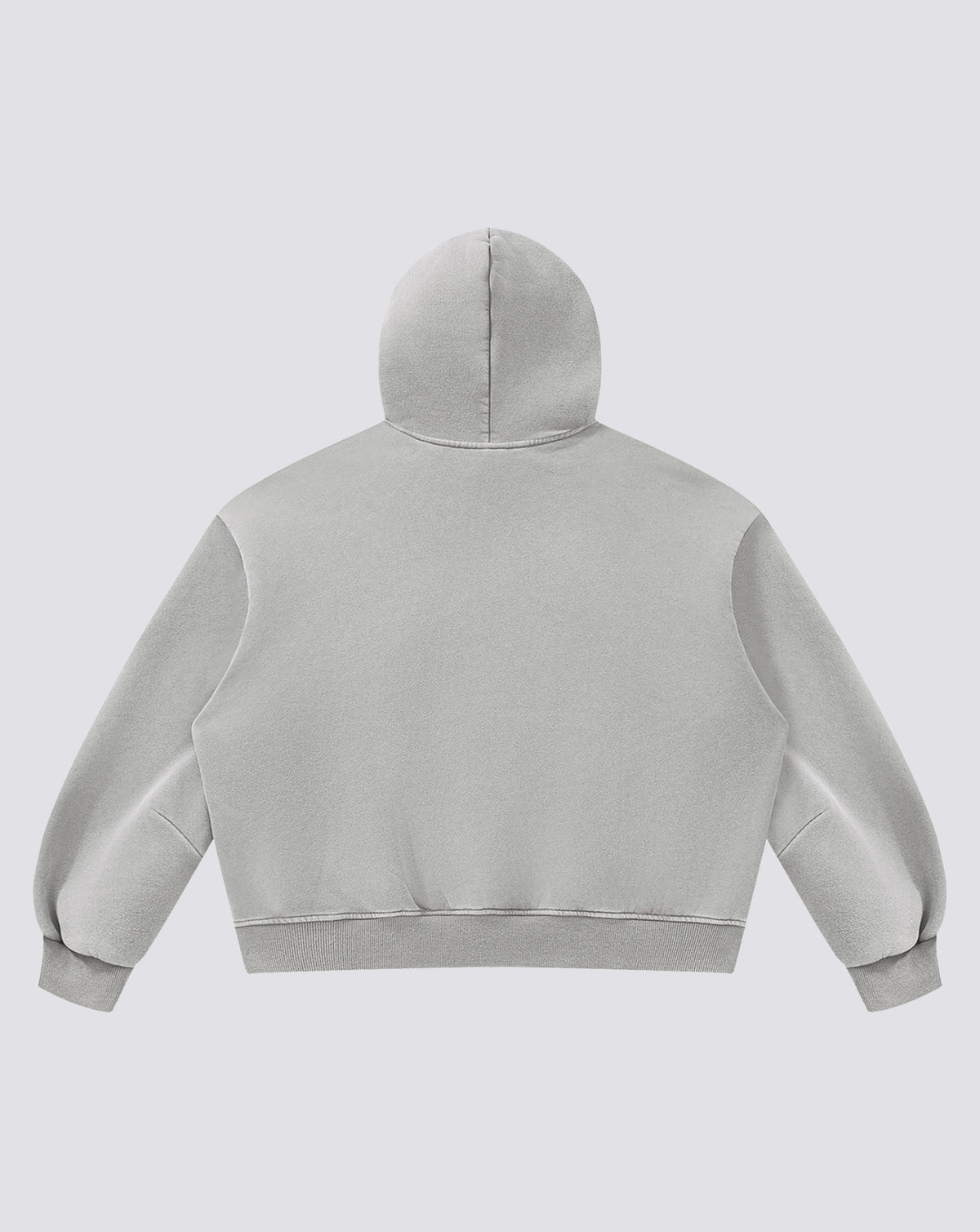 BEASTHAMMER Vintage Wash boxy hoodie in washed grey, plain back view
