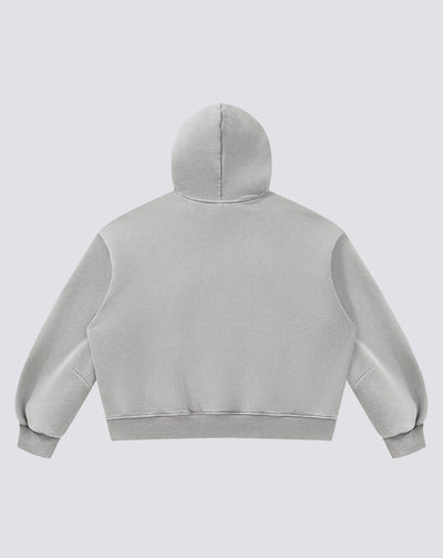 BEASTHAMMER Vintage Wash boxy hoodie in washed grey, plain back view