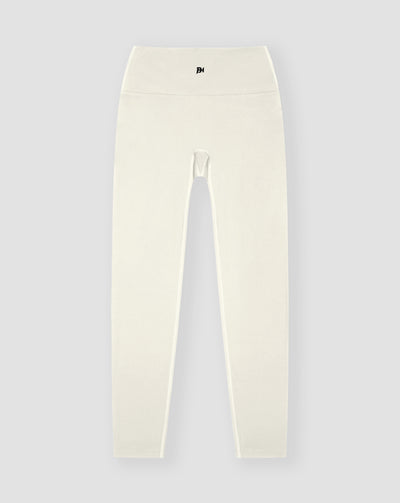 BEASTHAMMER Form high rise leggings in beige, flat front view with BH monogram on the waistband