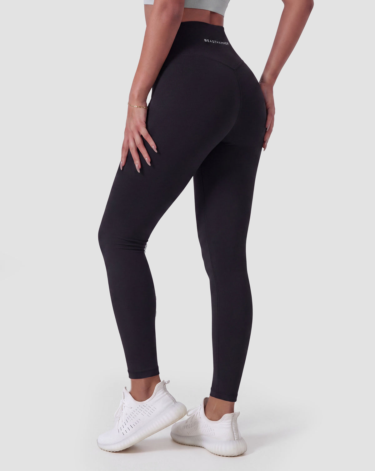 BEASTHAMMER Form high rise leggings in black, worn back view