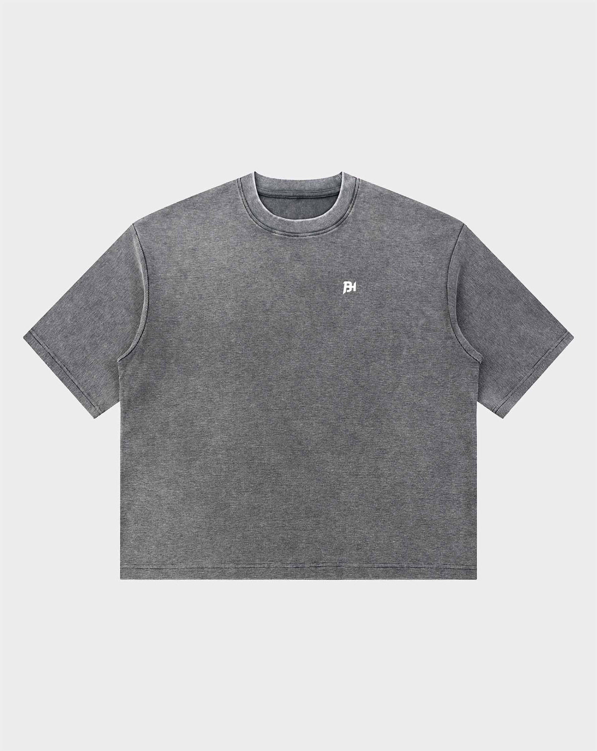 BEASTHAMMER Waffle boxy t-shirt in mottled grey, front view