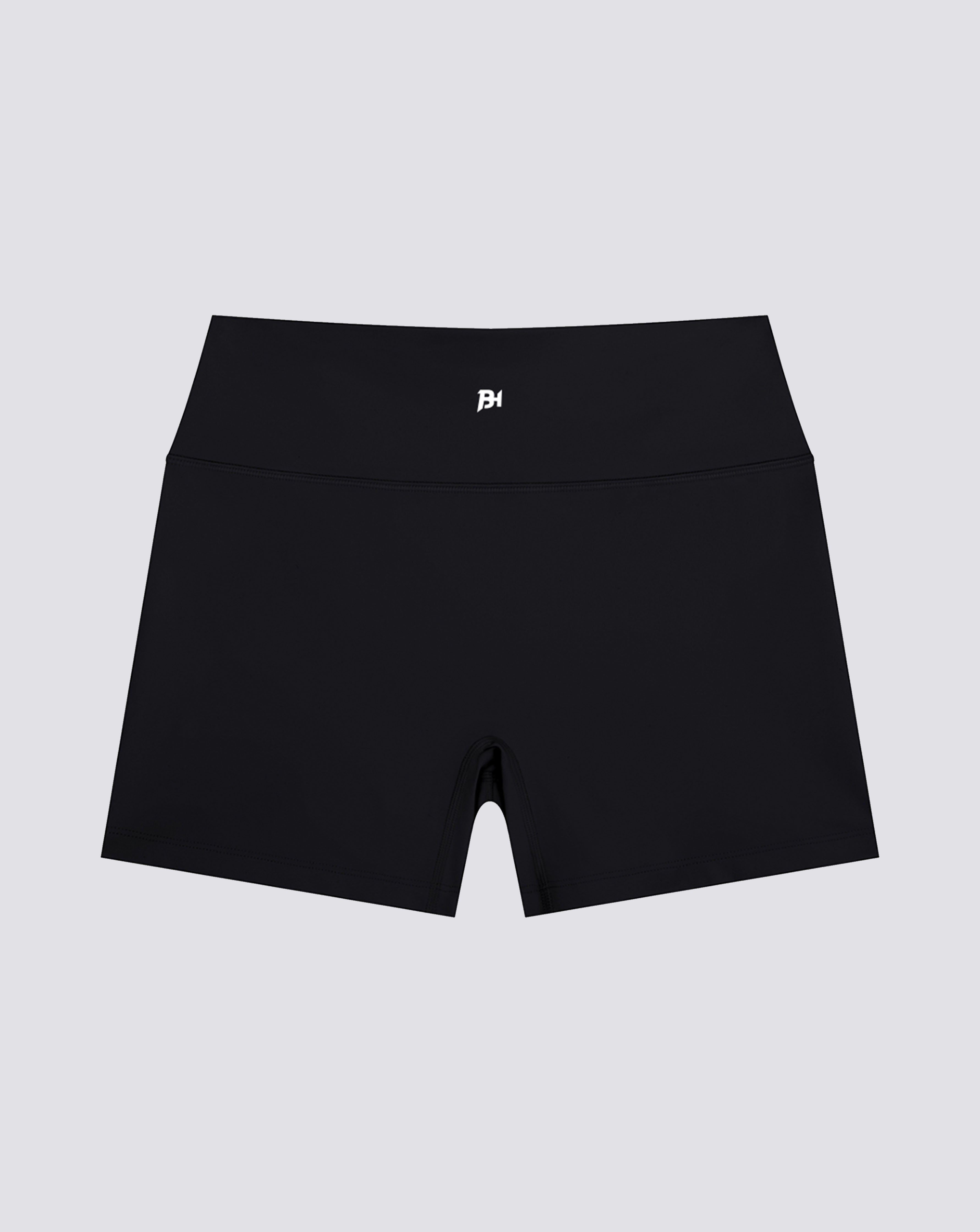 BEASTHAMMER Form high rise shorts in black, worn front view