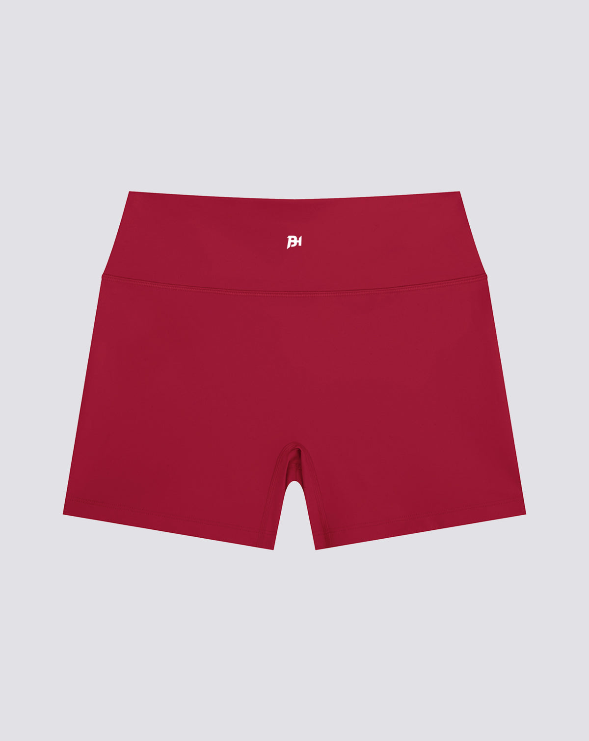 BEASTHAMMER Form high rise shorts in red, worn front view