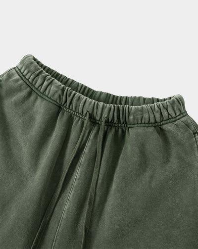 BEASTHAMMER Legacy Vintage shorts in faded olive green, close view of elasticated waistband