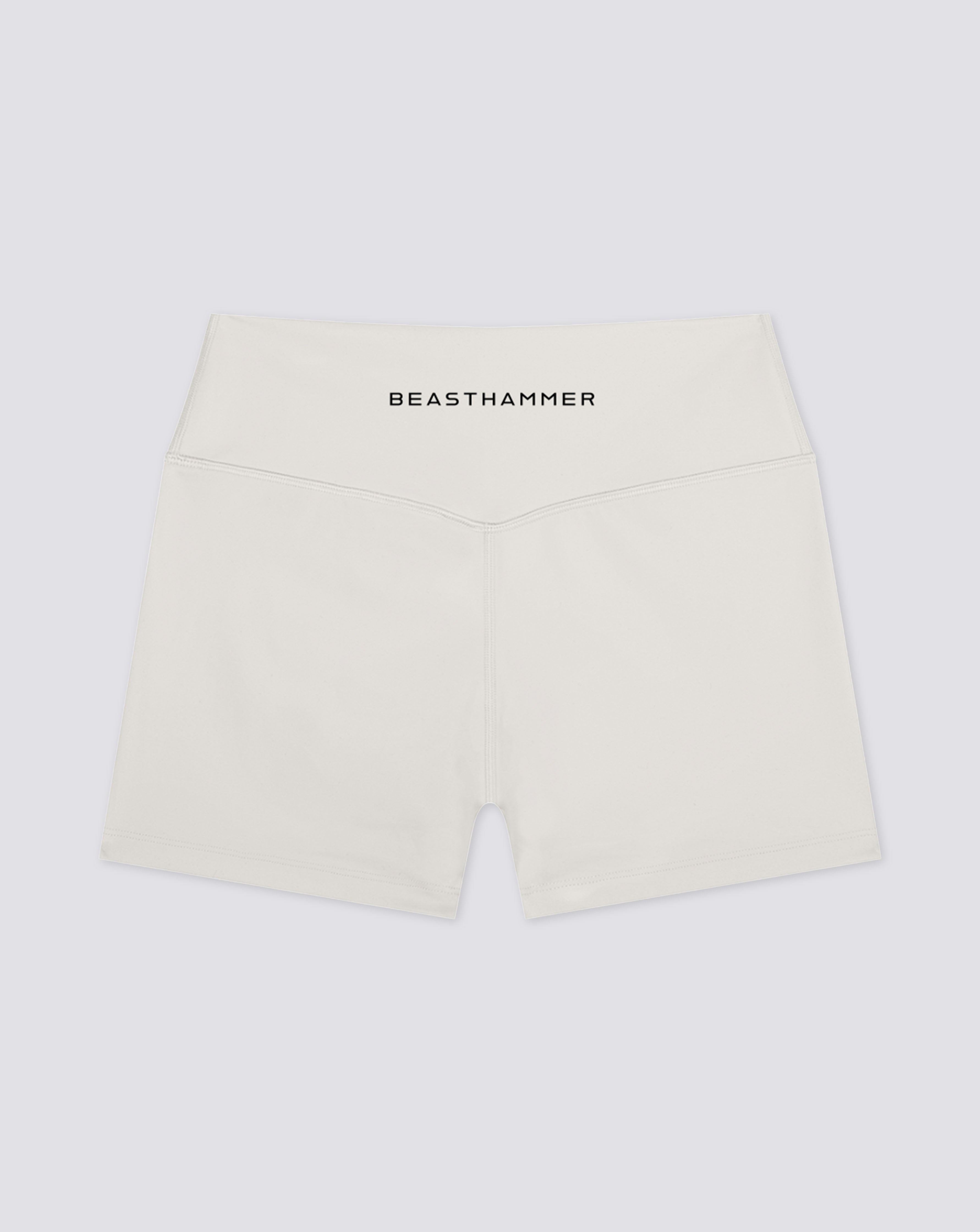 BEASTHAMMER Form high rise shorts in beige, worn front view